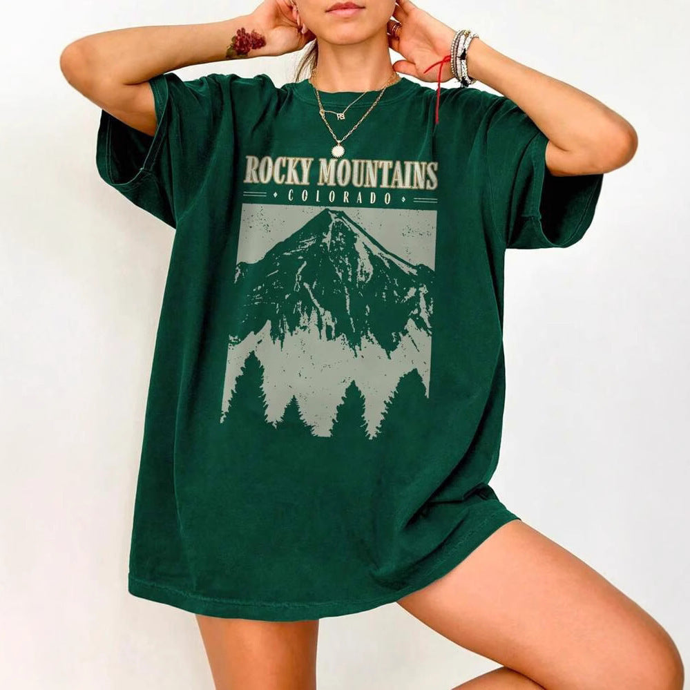 Women's Summer Loose Casual Mountain & Letter Print