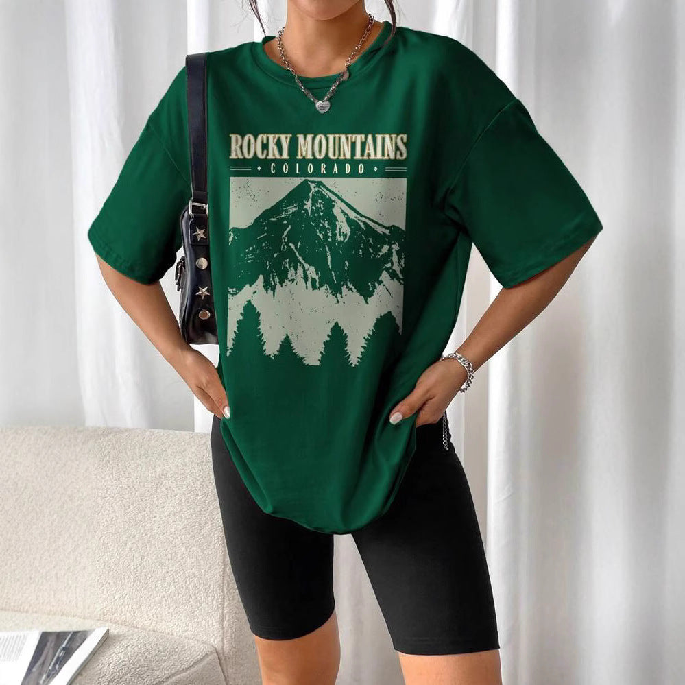 Women's Summer Loose Casual Mountain & Letter Print