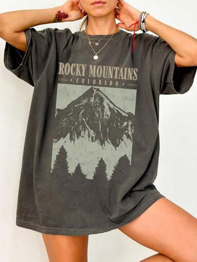 Women's Summer Loose Casual Mountain & Letter Print
