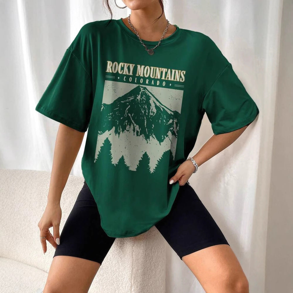Women's Summer Loose Casual Mountain & Letter Print