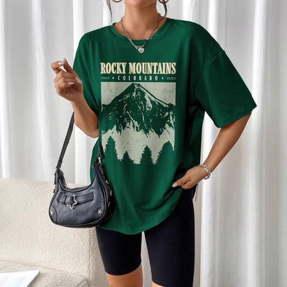 Women's Summer Loose Casual Mountain & Letter Print