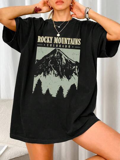 Women's Summer Loose Casual Mountain & Letter Print