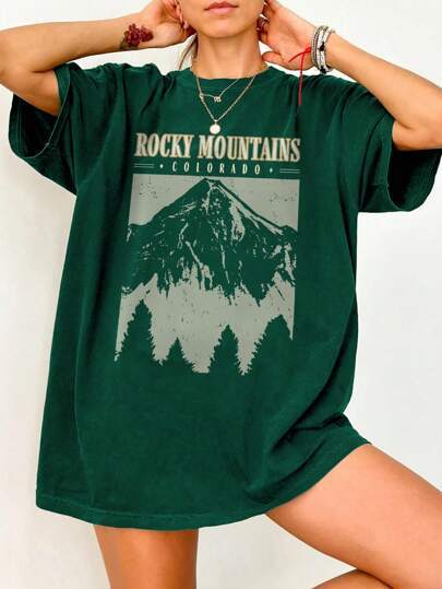 Women's Summer Loose Casual Mountain & Letter Print